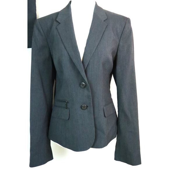 Calvin Klein Gray Pinstripe Skirt Suit Womens 12 Corporate Power Office Classic - Picture 3 of 9